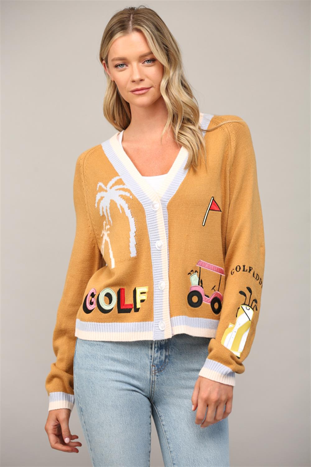 Cardigan Golf Embroidered Patch Taupe