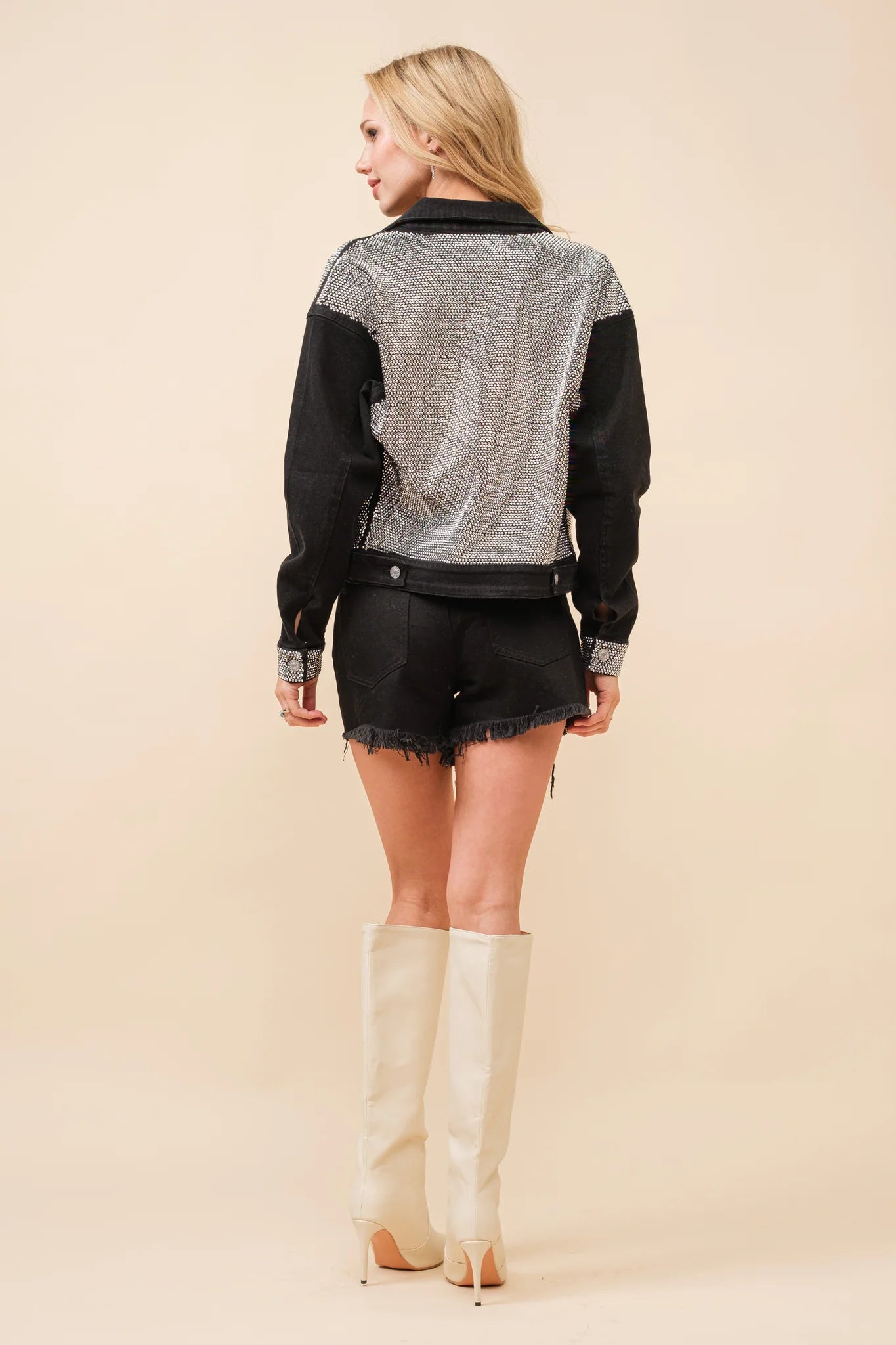 Jacket Shiny Rhinestone Covered Design Denim