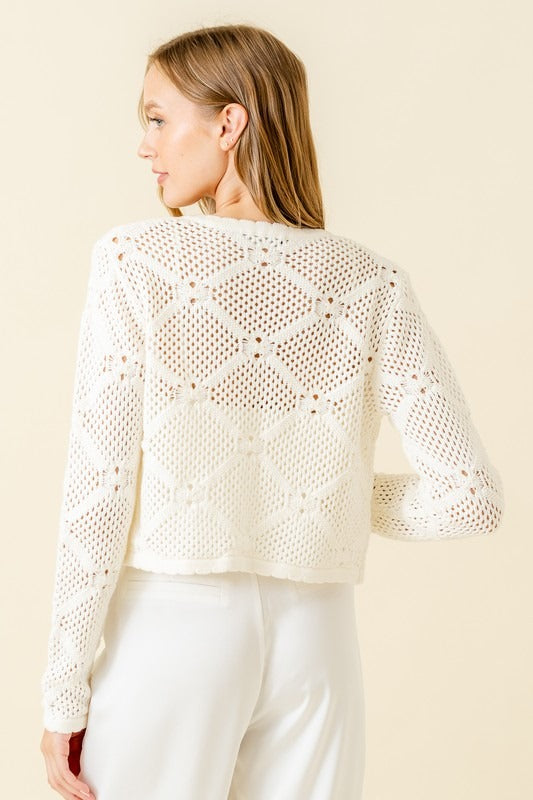 Cardigan Button Down Crochet Ivory