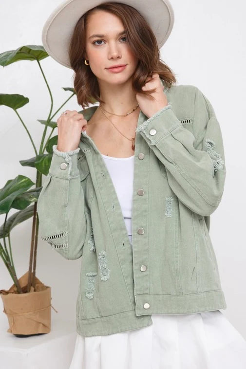 Chaqueta Distressed Light Olive