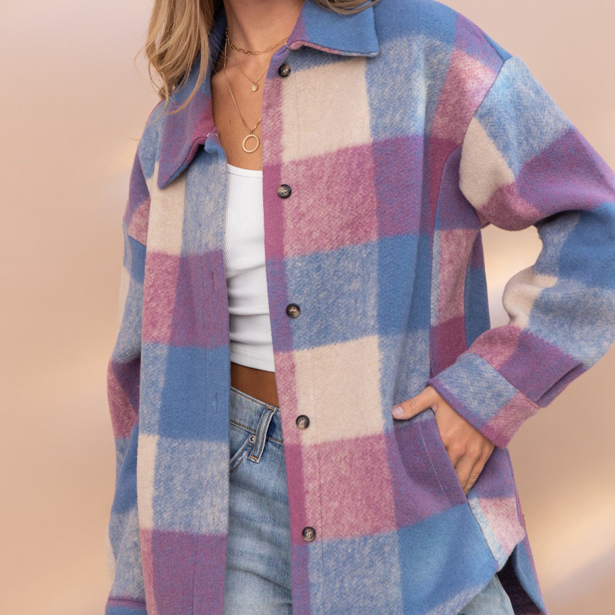 Chaqueta Oversized Dyed Plaid Blue Orchid