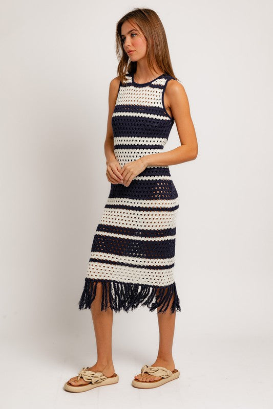 Vestido Crochet Effect Azul Marino