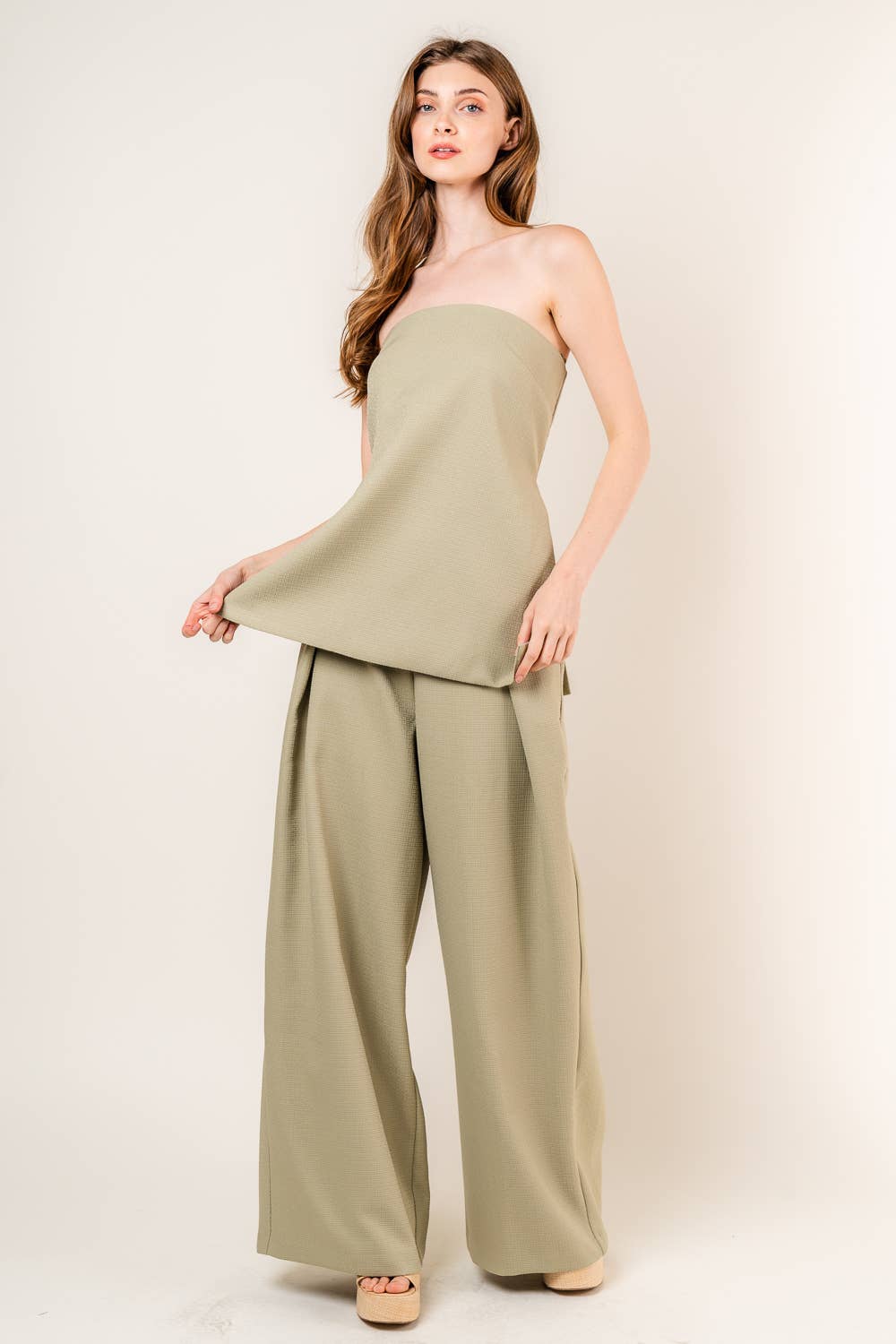 Pantalon High Rise Wide Olive