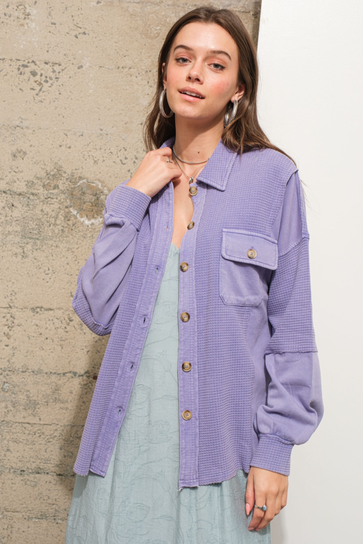 Garment Washed French Terry Waffle Purple