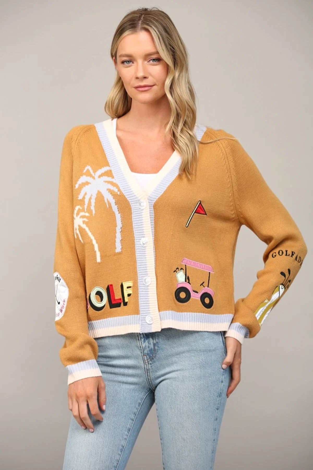Cardigan Golf Embroidered Patch Taupe