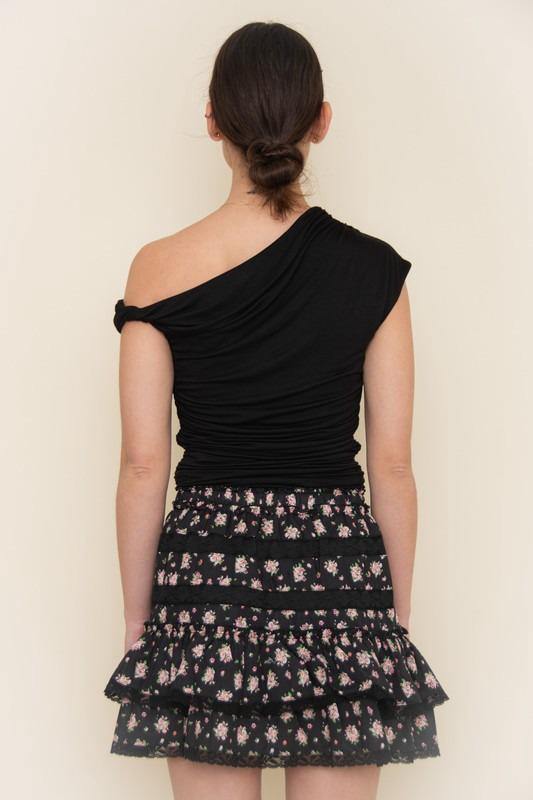 Top Single Side Off Shoulder Black