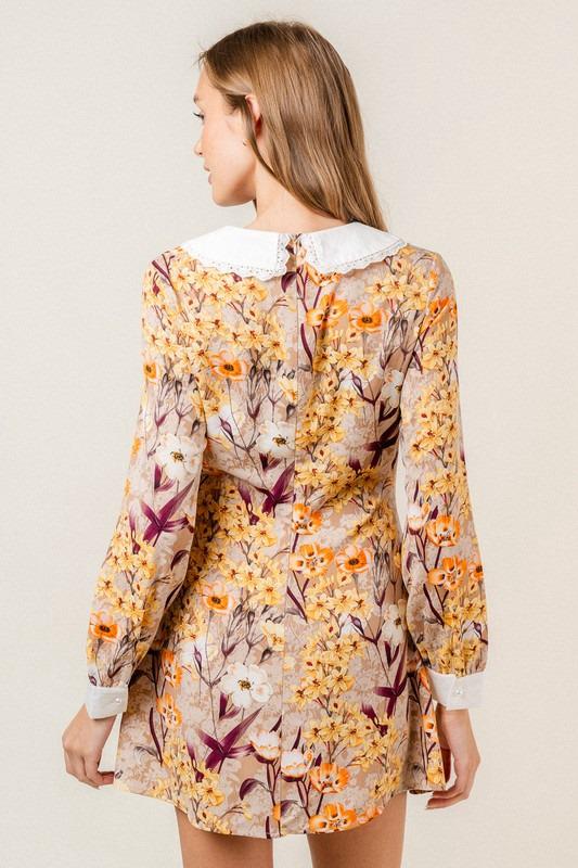 Vestido Collar Floral Taupe