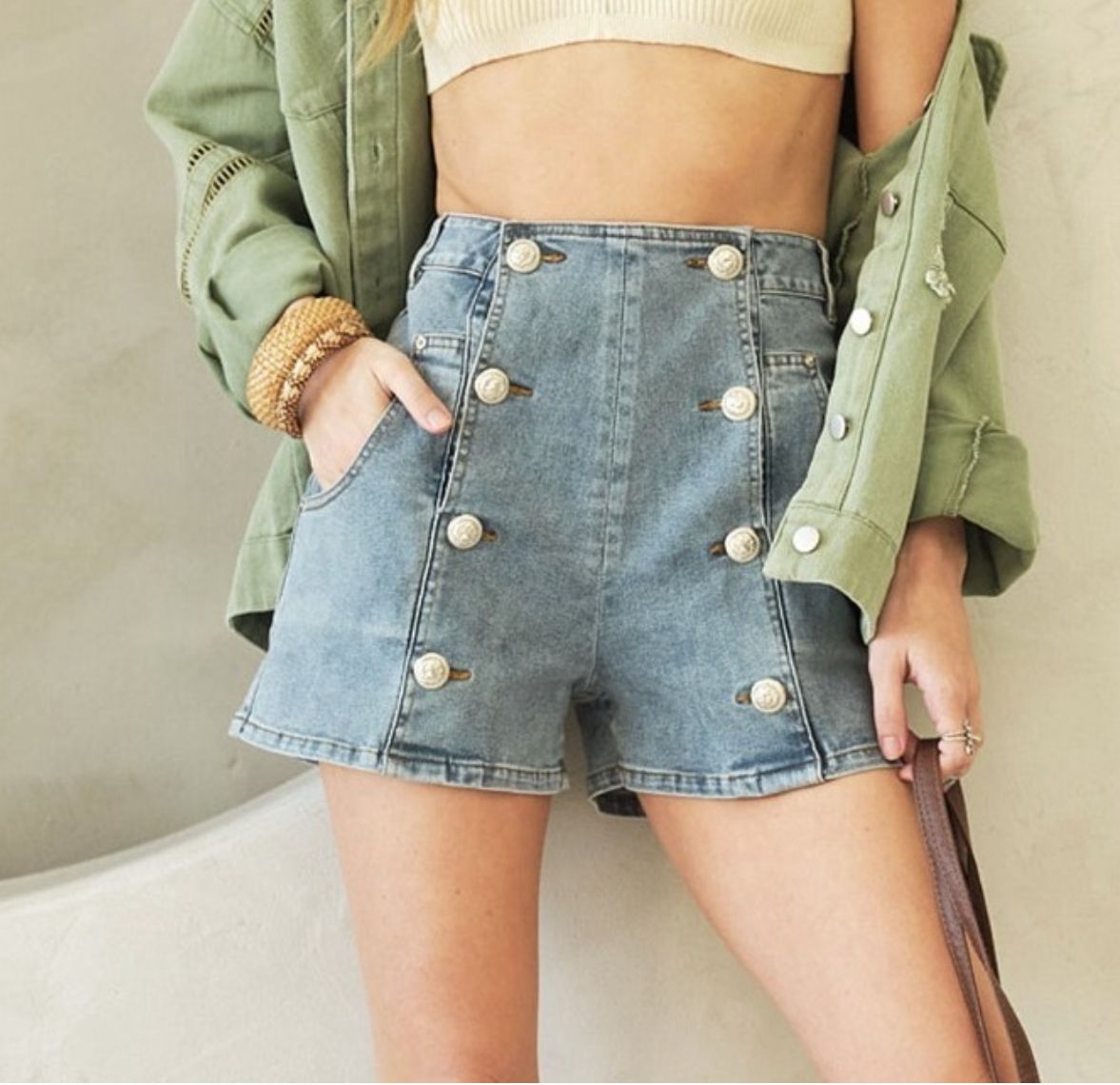 Shorts Double Breasted Button Detail Denim