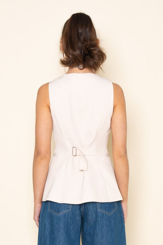 Top Button Closure Blazer Vest Nude