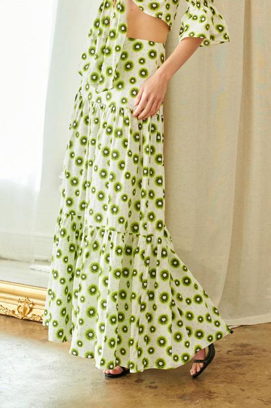 Maxi Falda Kiwi Print Tiered