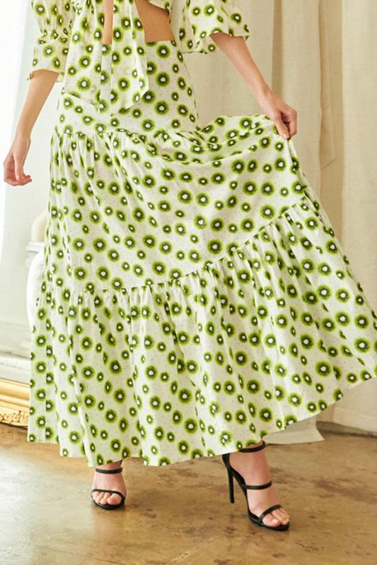 Maxi Falda Kiwi Print Tiered