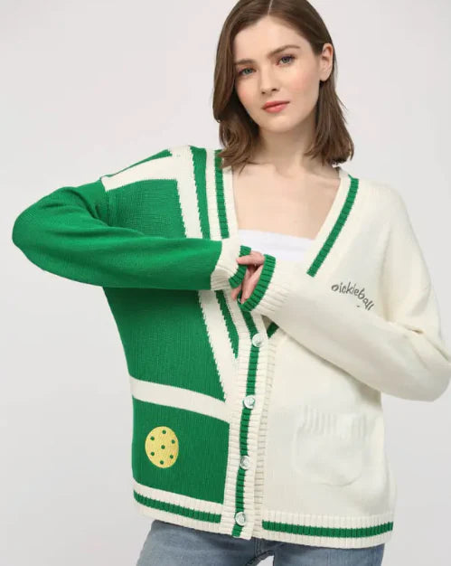 Cardigan Pickleball Button Cream Green