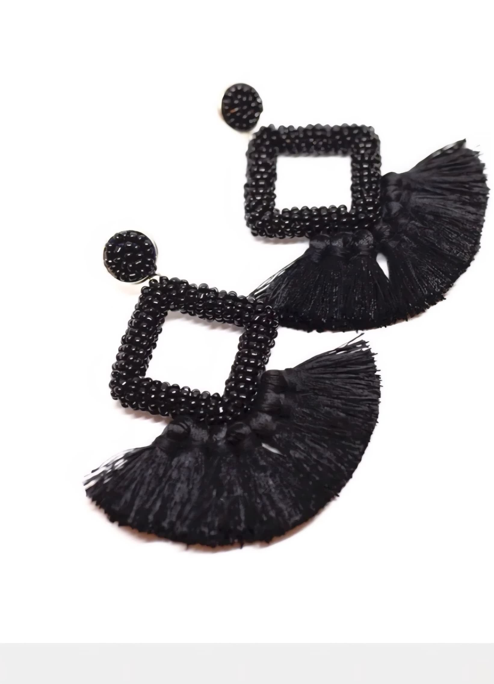 Beaded Tassel Earrings Black