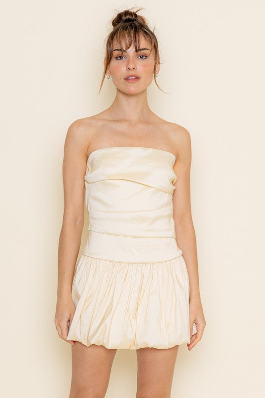 Vestido Pleat and Bubble Detail Cream