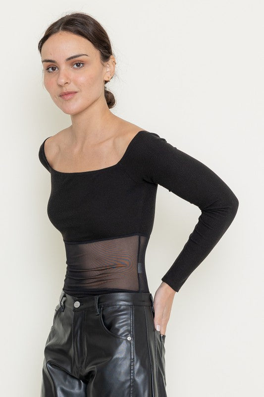 Bodysuit Off Shoulder Long LSV Black