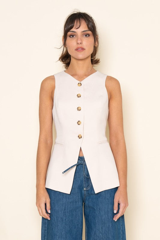 Top Button Closure Blazer Vest Nude