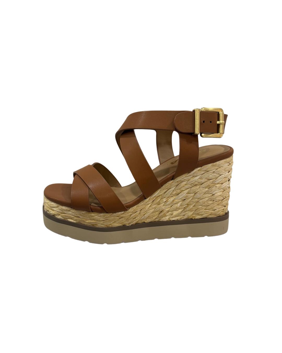 Strappy Raffia Platform Open Toe Wedge